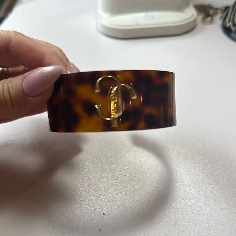 JIMMY CHOO Womens Logo Tortoiseshell cats Cuff Bracelet  (MSRP $559)